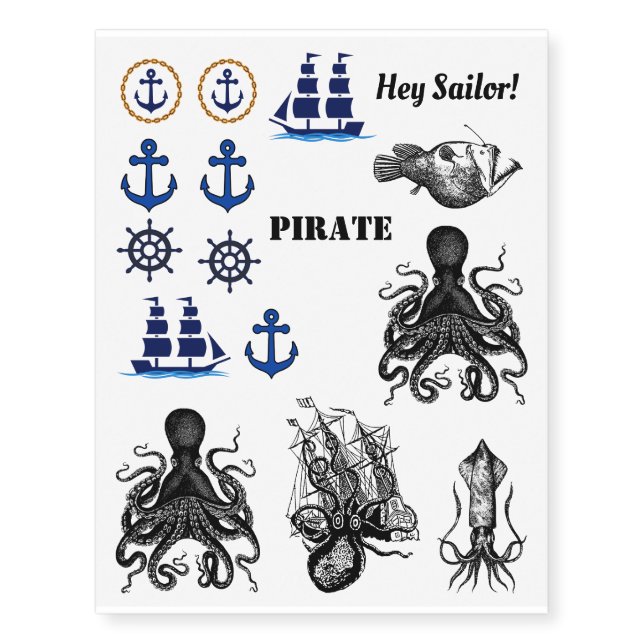 Pirate ship Party! Octopus Kraken Anchors Sailor Temporary Tattoos (Front)