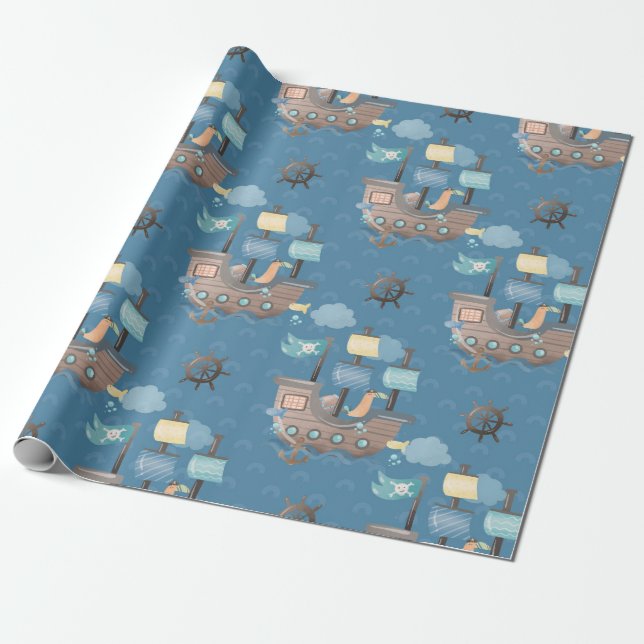 Pirate Ship Pattern Wrapping Paper (Unrolled)