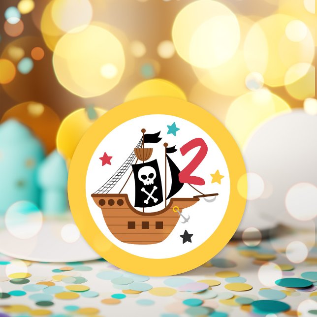 Pirate Ship Pirate Treasure Birthday Party Classic Round Sticker (Creator Uploaded)