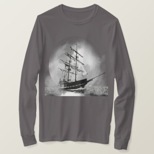 Pirate Ship Sailing out of the Fog Moon T_Shirt