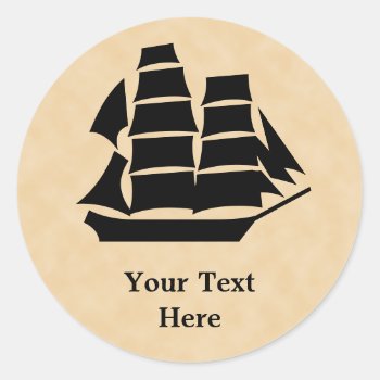 Pirate Ship. Sailing Ship. Classic Round Sticker by Graphics_By_Metarla at Zazzle