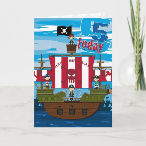 Pirate Ship Scene 5th Birthday Card