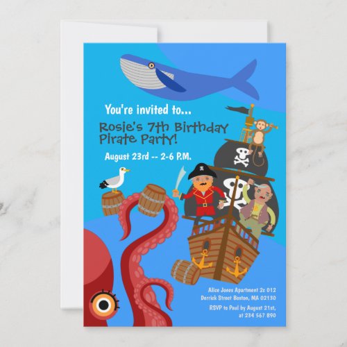 Pirate ship  sea adventure birthday party invitation