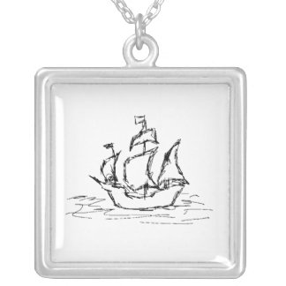 Pirate Ship. Silver Plated Necklace