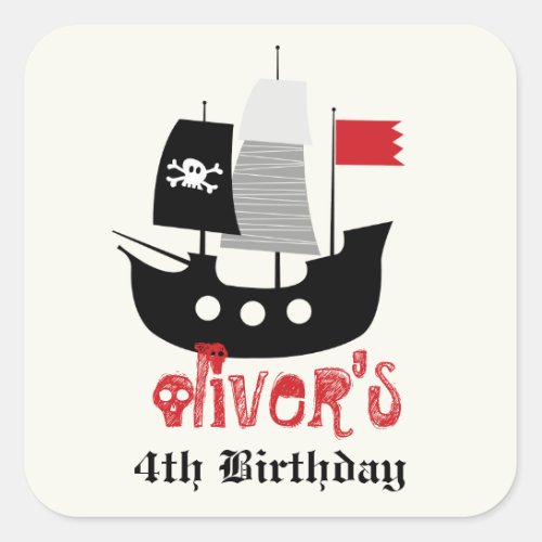 Pirate Ship Skeleton Birthday Party Favor Sticker