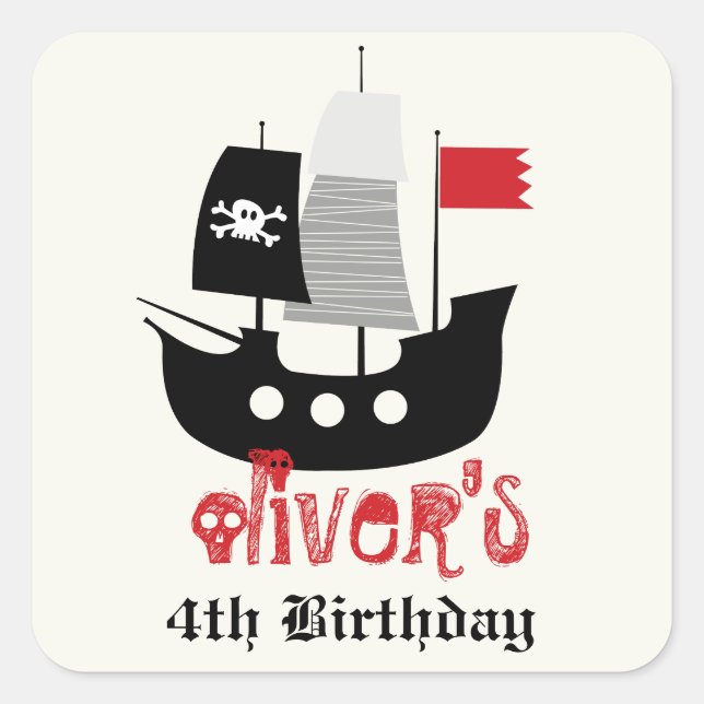 Pirate Ship Skeleton Birthday Party Favor Sticker (Front)