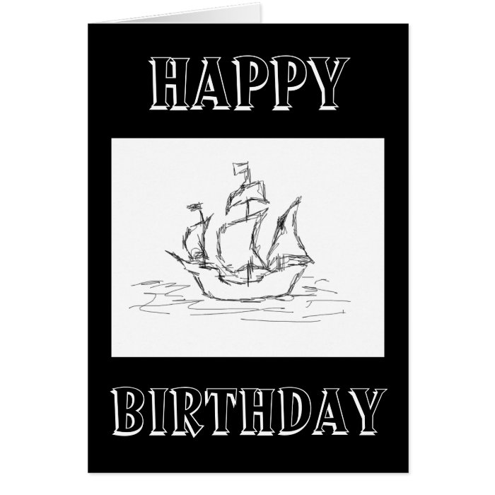 Pirate Ship Sketch Birthday Card. Nautical. Custom