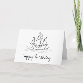 Pirate Ship Sketch Birthday Card. Nautical. Custom Card