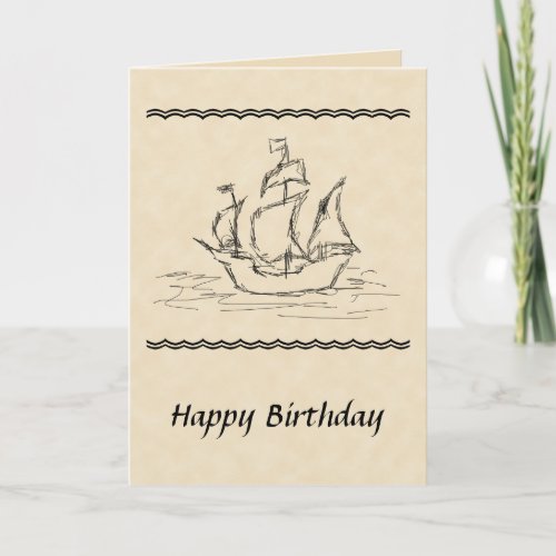 Pirate Ship Sketch Birthday Card Nautical Custom Card