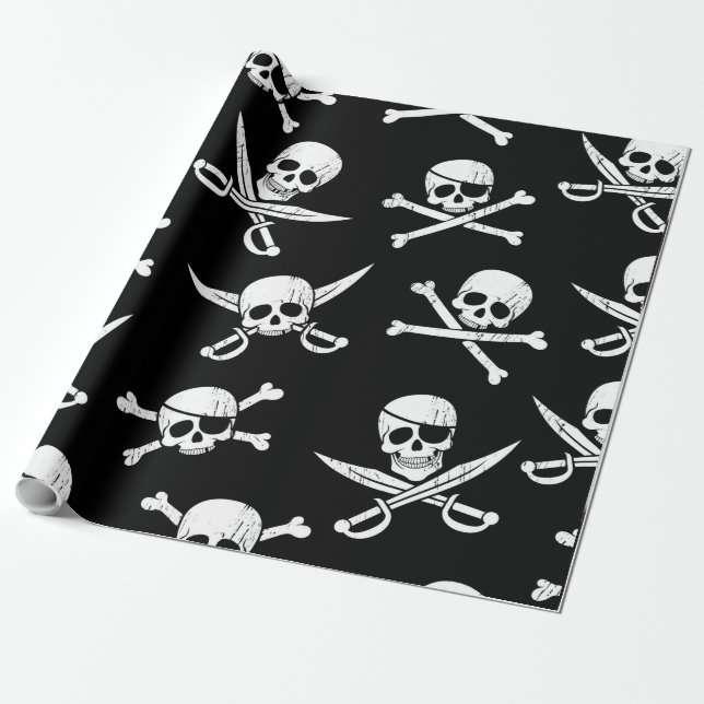 Pirate Ship Skull and Bones theme Wrapping Paper (Unrolled)