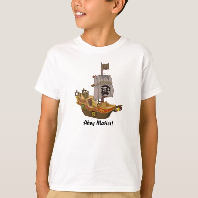 Pirate Ship Skull and Crossbones Flag Kids 2 T-Shirt (Front)