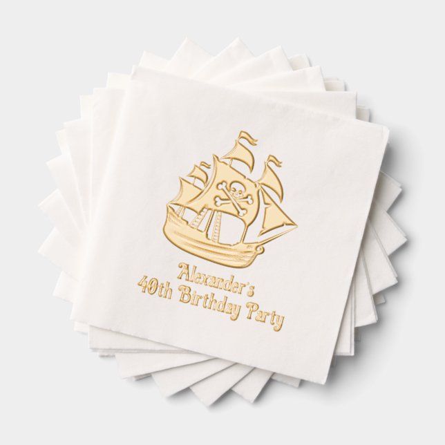 Pirate Ship Skull Crossbones #2 Birthday Any Age Foil Napkins (Insitu (Stacked))