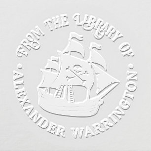 Pirate Ship Skull Crossbones #2 Library Book Name Embosser