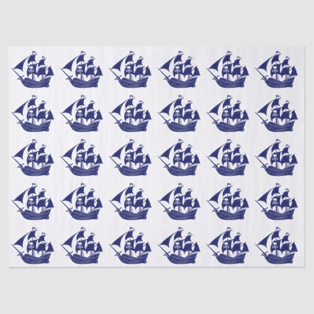 Pirate Ship Skull Crossbones DIY Colors Blue Tissue Paper (Front)
