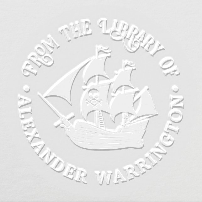 Pirate Ship Skull Crossbones Library Book Name Embosser (Design)