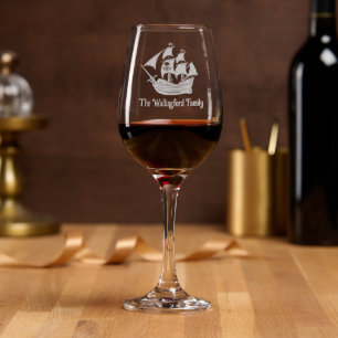 Pirate Ship Skull Crossbones Name Wine Glass