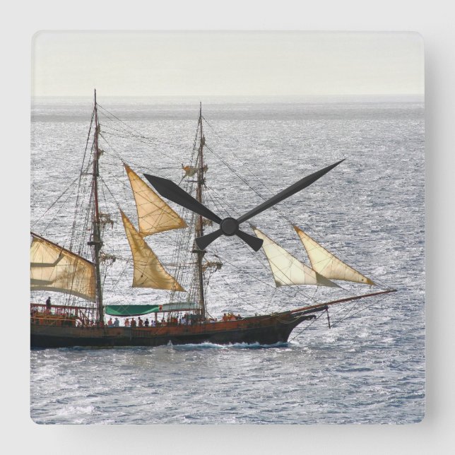 Pirate Ship Square Wall Clock (Front)