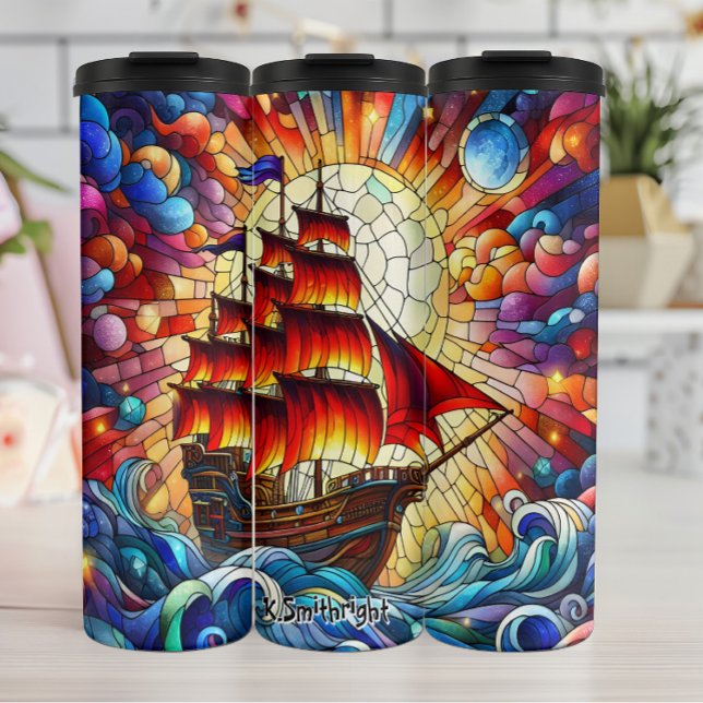 Pirate Ship Stained Glass Art Thermal Tumbler (Creator Uploaded)