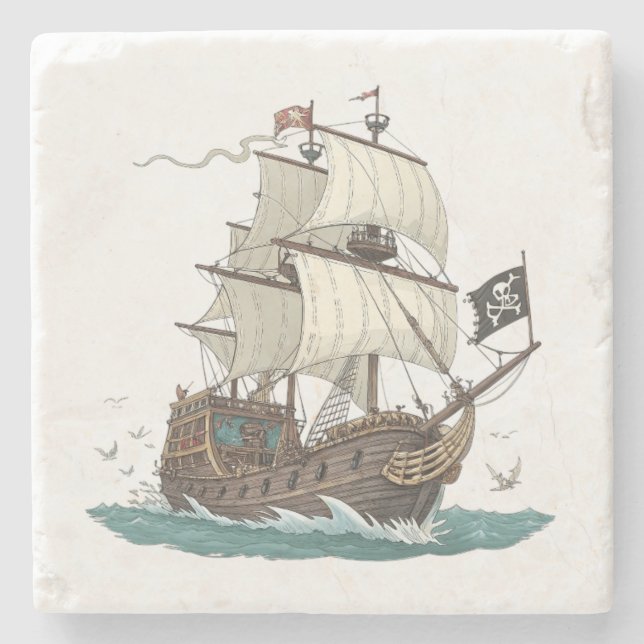 Pirate Ship Stone Coaster (Front)
