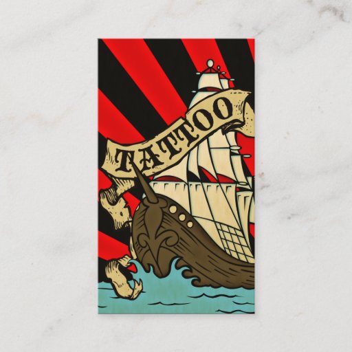 Customizable pirate ship tattoo business card template