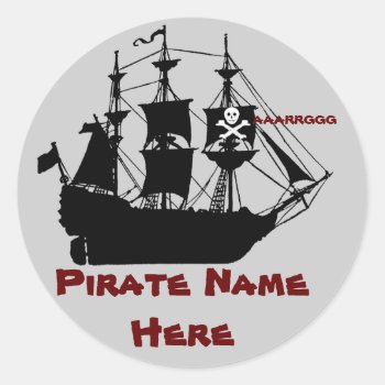 Pirate Ship Themed Birthday Party Favor Classic Round Sticker by Nanas_Alley at Zazzle