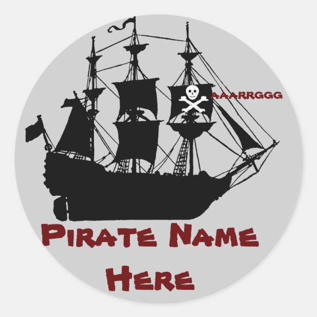 Pirate Ship Themed Birthday Party favor Classic Round Sticker (Front)