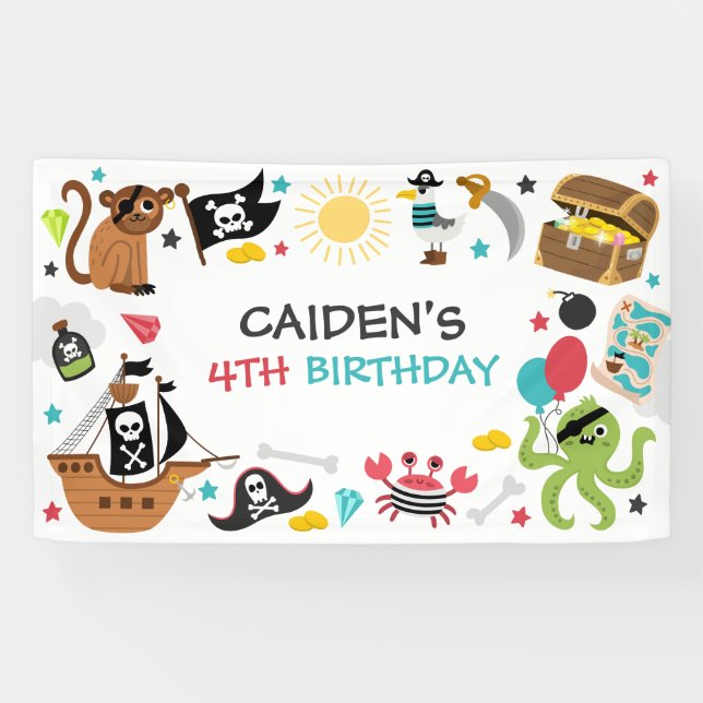Pirate Ship Treasure Birthday Party Banner (Horizontal)
