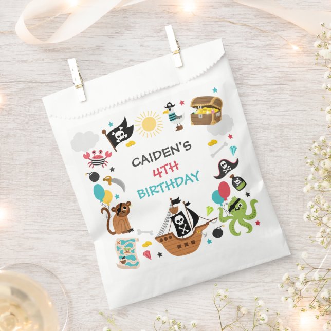 Pirate Ship Treasure Birthday Party Favor Bag (Clipped)