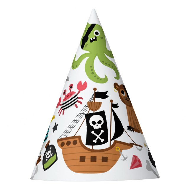 Pirate Ship Treasure Birthday Party Hat (Front)