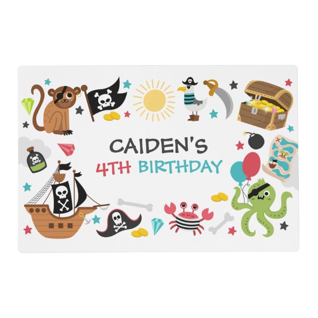 Pirate Ship Treasure Birthday Party Placemat (Front)