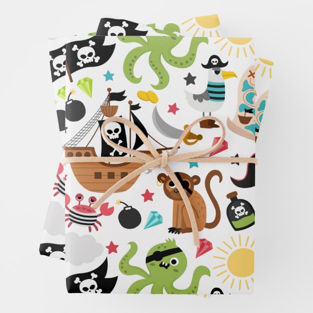 Pirate Ship Treasure Birthday Party Wrapping Paper Sheets (In situ)