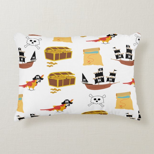 Pirate Ship Treasure Chest Theme Pattern Accent Pillow (Front)