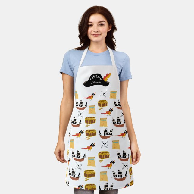 Pirate Ship Treasure Chest Theme Pattern Apron (Worn)