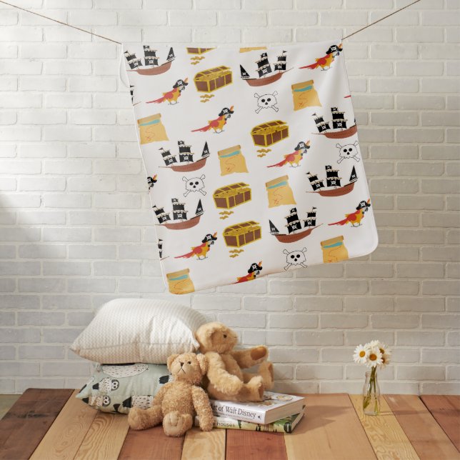 Pirate Ship Treasure Chest Theme Pattern Baby Blanket (In Situ)
