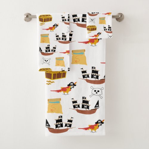 Pirate Ship Treasure Chest Theme Pattern Bath Towel Set