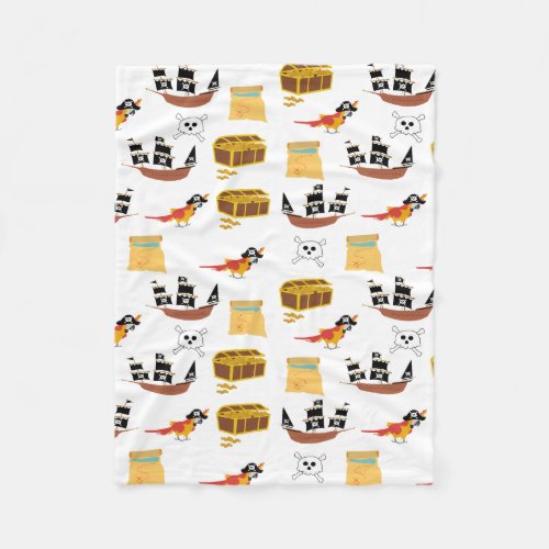 Pirate Ship Treasure Chest Theme Pattern Fleece Blanket