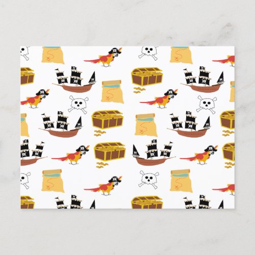 Pirate Ship Treasure Chest Theme Pattern Holiday Postcard