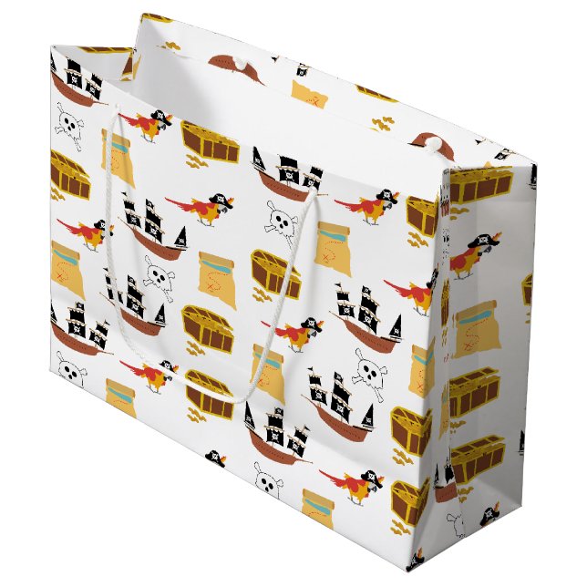 Pirate Ship Treasure Chest Theme Pattern Large Gift Bag (Front Angled)