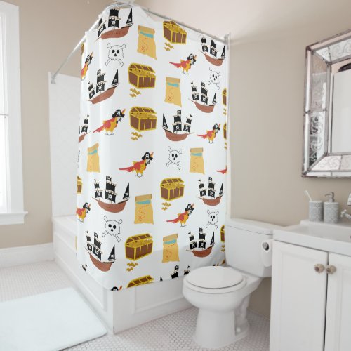 Pirate Ship Treasure Chest Theme Pattern Shower Curtain