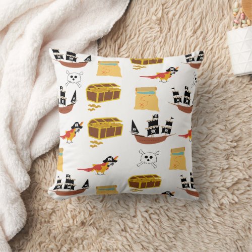 Pirate Ship Treasure Chest Theme Pattern Throw Pillow