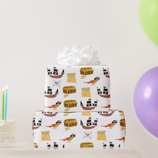 Pirate Ship Treasure Chest Theme Pattern Wrapping Paper (Party Gifts)