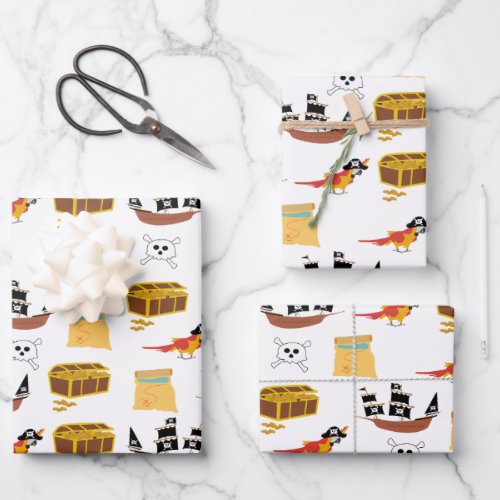 Pirate Ship Treasure Chest Theme Pattern Wrapping Paper Sheets