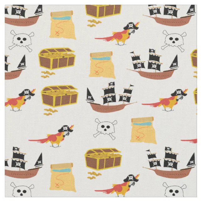 Pirate Ship Treasure Chest Theme Seamless Pattern Fabric | Zazzle