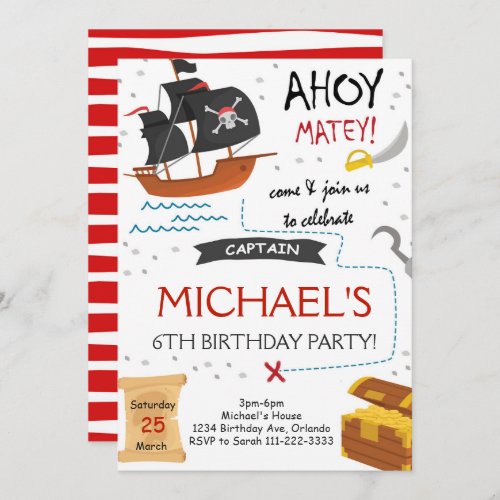 Pirate Ship Treasure Map Birthday Invitation