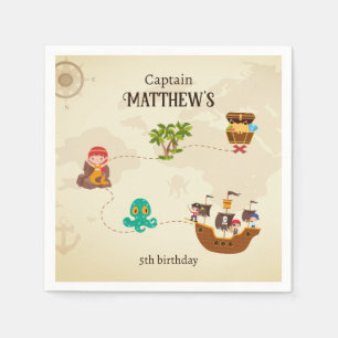 Pirate Ship Treasure Map Kid's Birthday Party Napkins