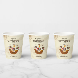 Pirate Ship Treasure Map Kid's Birthday Party Paper Cups