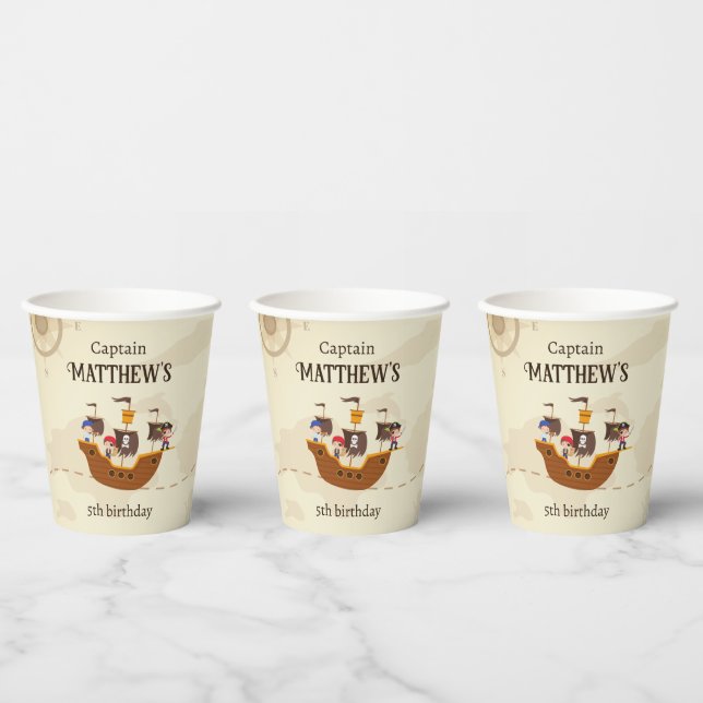 Pirate Ship Treasure Map Kid's Birthday Party Paper Cups (Multi)