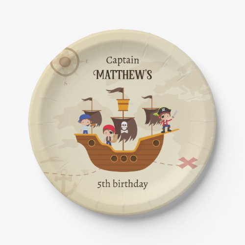 Pirate Ship Treasure Map Kids Birthday Party Paper Plates