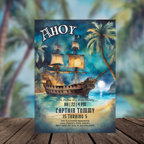 Pirate Ship Tropical Cove Birthday Invitation