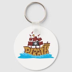 Pirate Ship Typography with Skull Flag Keychain